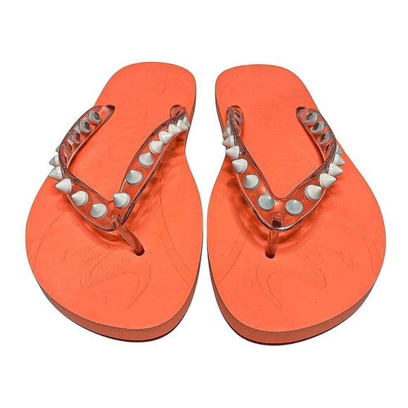 Christian Louboutin Loubi Flip Flop Spikes Donna Flat Thong Sandals EU 37 US 7 - Picture 2 of 9